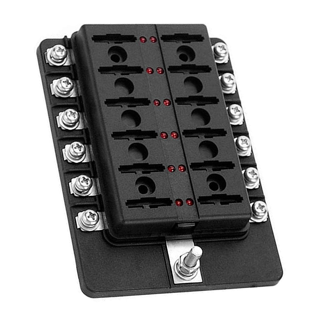 Bloque caja porta fusibles 12 vías LED barco lancha universal