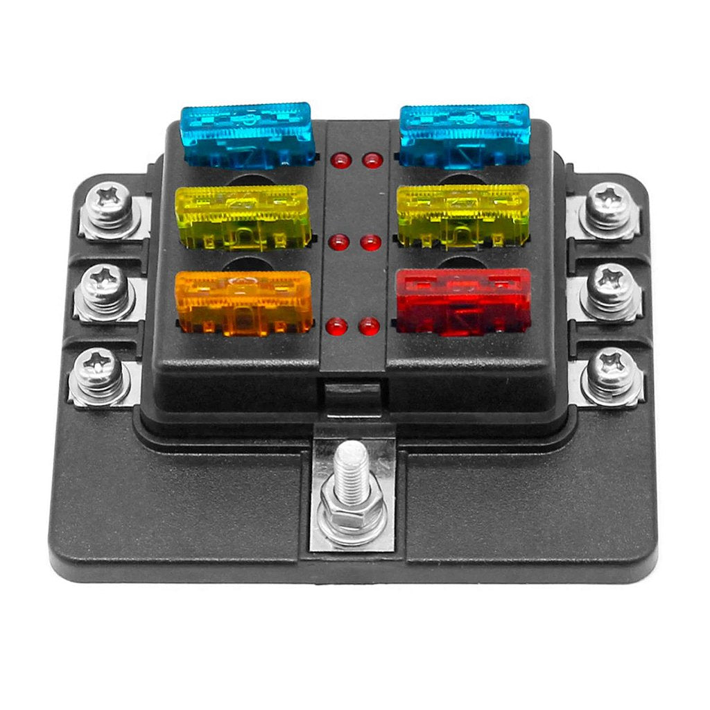 Bloque caja porta fusibles 6 vías LED barco lancha universal